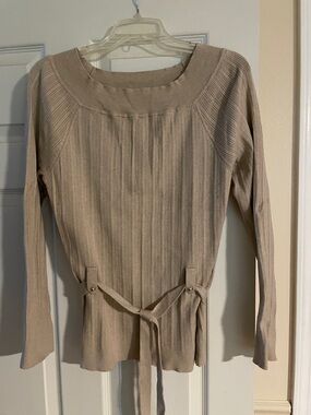 White House Black Market ribbed, belted sweater.